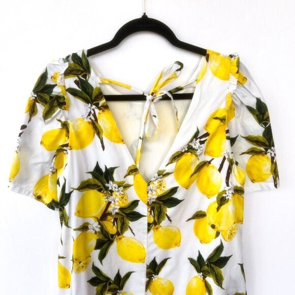 Loveriche Yellow Lemon Print Short Sleeve White Cotton Dress Large - Picture 7 of 9